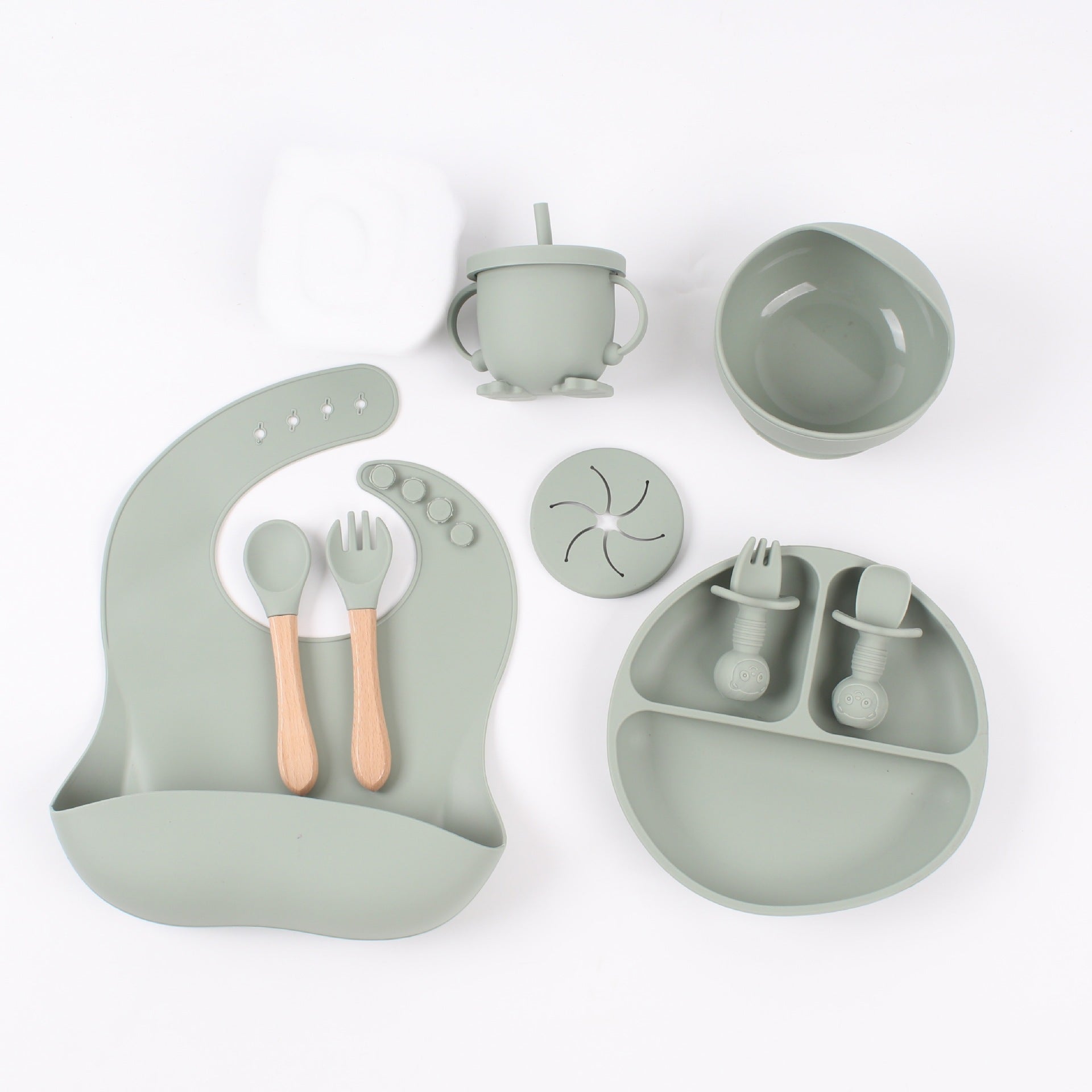Silicone Baby Snack Catcher Bib & Tableware Set