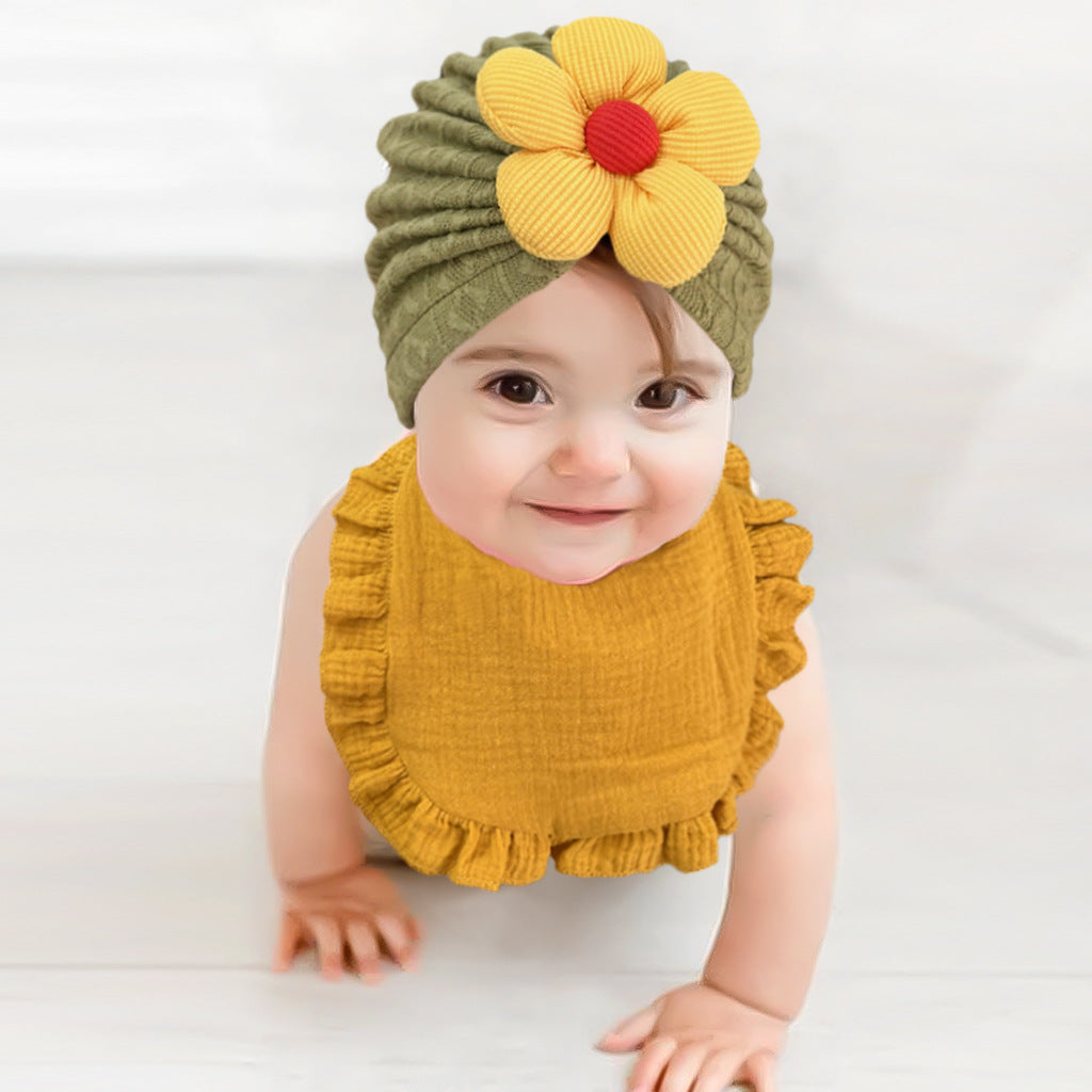 Newborn Baby Hat & Bib Set – Organic Cotton Bonnet with Drool Bibs
