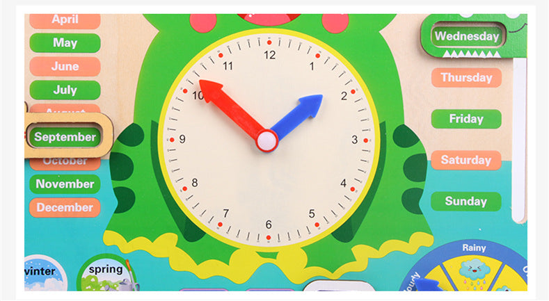Montessori Wooden Educational Toy – Baby Weather, Seasons & Calendar Clock for Preschool Learning