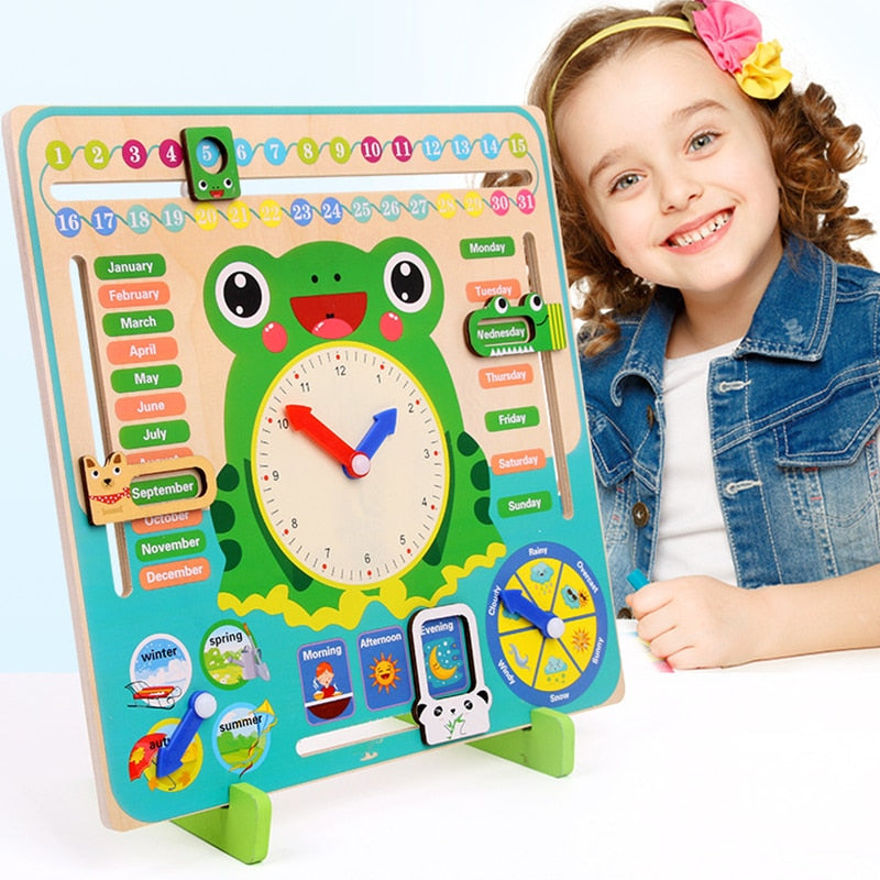 Montessori Wooden Educational Toy – Baby Weather, Seasons & Calendar Clock for Preschool Learning