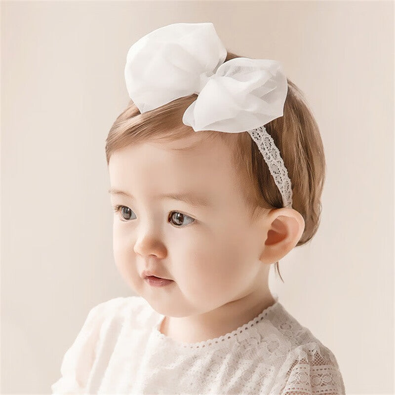 Baby Girls Bow Knot Headband – Soft Lace Floral Hair Accessory