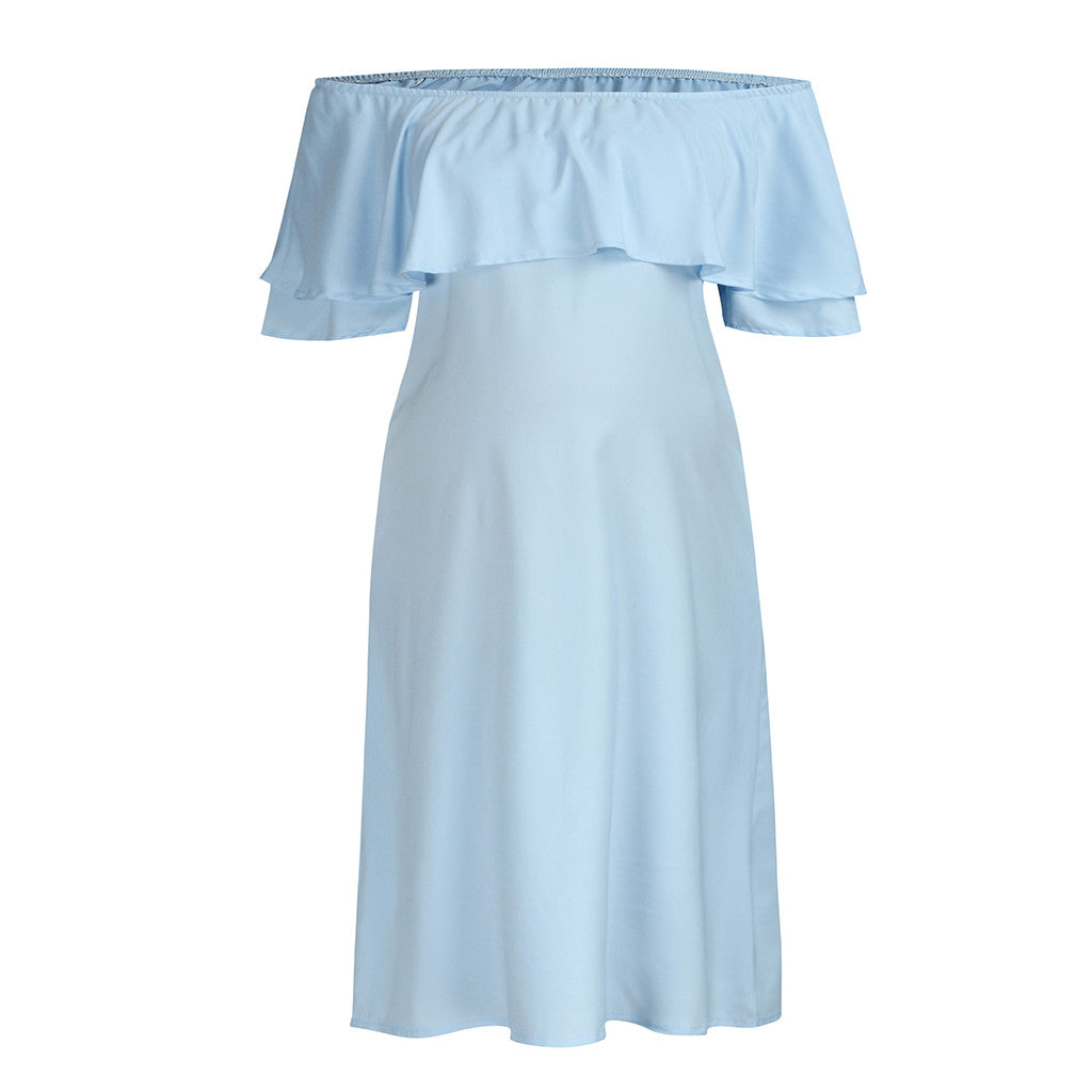 Maternity Dress with Shoulder Flounce