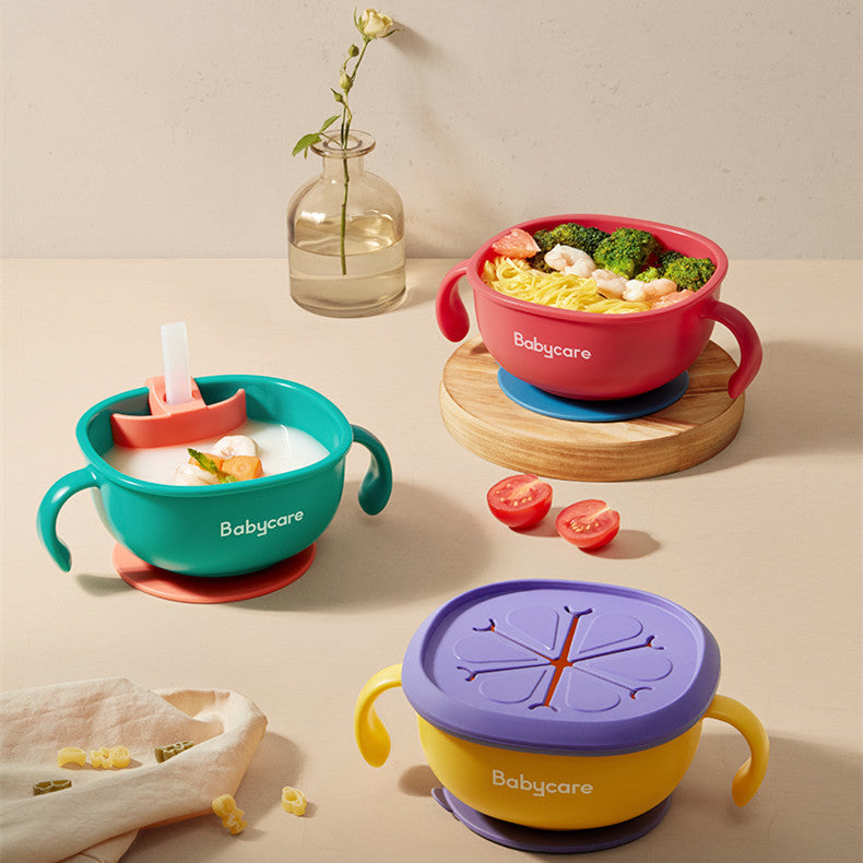 Babycare 3-in-1 Baby Feeding Set – Snack & Soup Bowl with Straw, Suction Base, Handles, and Petal Design