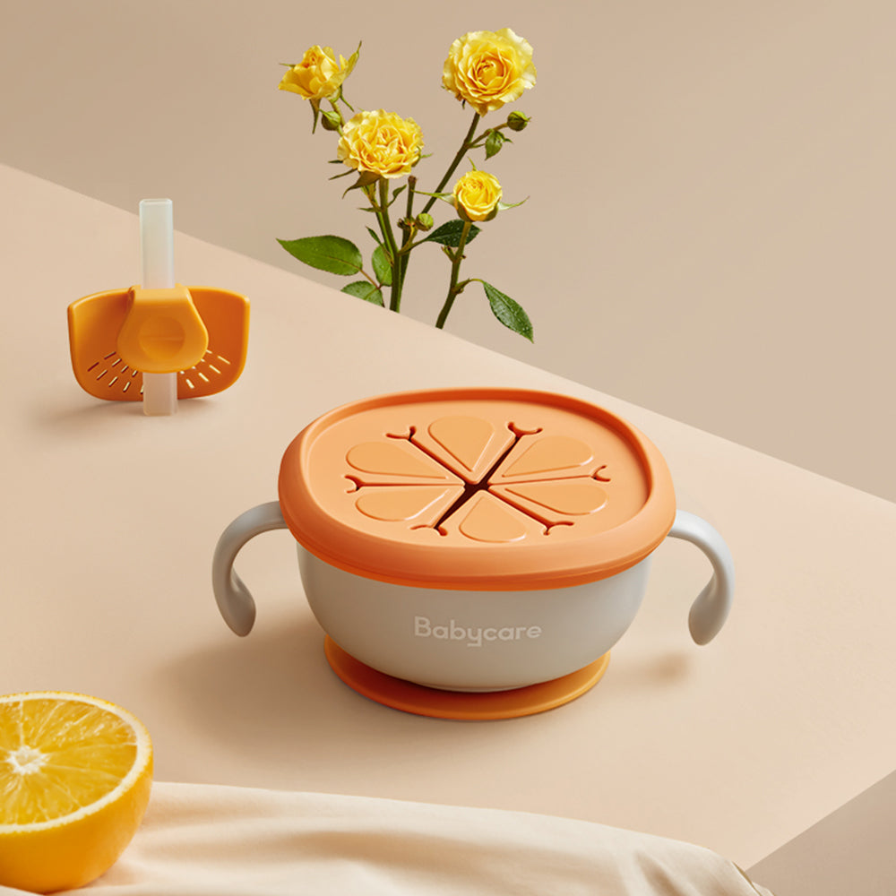 Babycare 3-in-1 Baby Feeding Set – Snack & Soup Bowl with Straw, Suction Base, Handles, and Petal Design