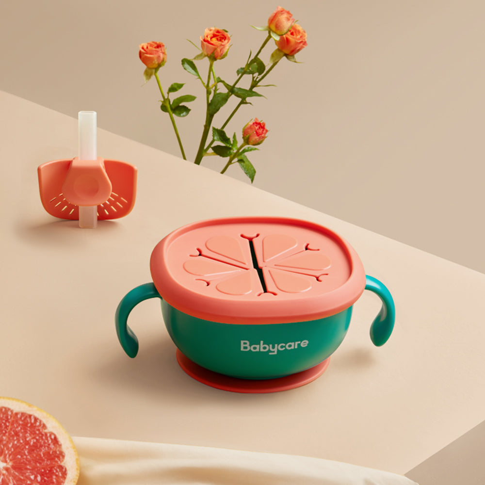 Babycare 3-in-1 Baby Feeding Set – Snack & Soup Bowl with Straw, Suction Base, Handles, and Petal Design