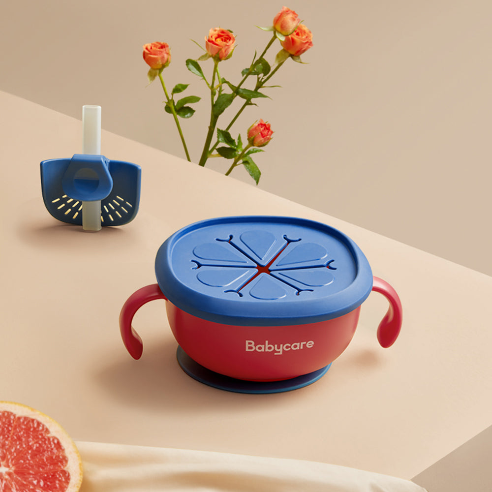 Babycare 3-in-1 Baby Feeding Set – Snack & Soup Bowl with Straw, Suction Base, Handles, and Petal Design