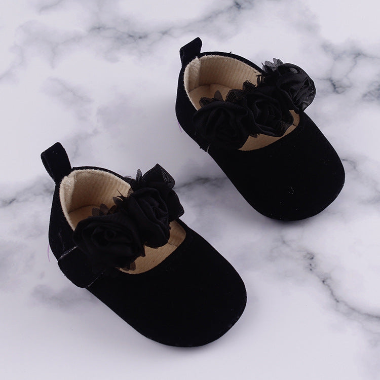 Soft-Soled Baby Toddler Cotton Shoes With Flower Design