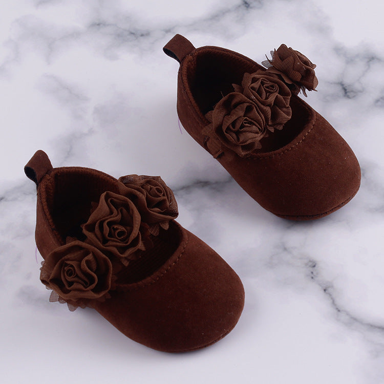 Soft-Soled Baby Toddler Cotton Shoes With Flower Design