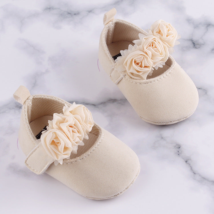 Soft-Soled Baby Toddler Cotton Shoes With Flower Design