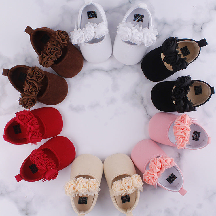 Soft-Soled Baby Toddler Cotton Shoes With Flower Design