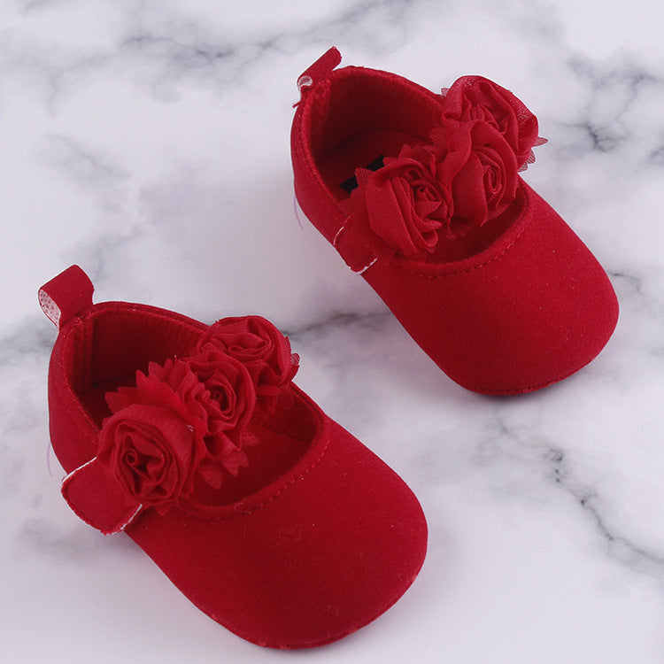 Soft-Soled Baby Toddler Cotton Shoes With Flower Design