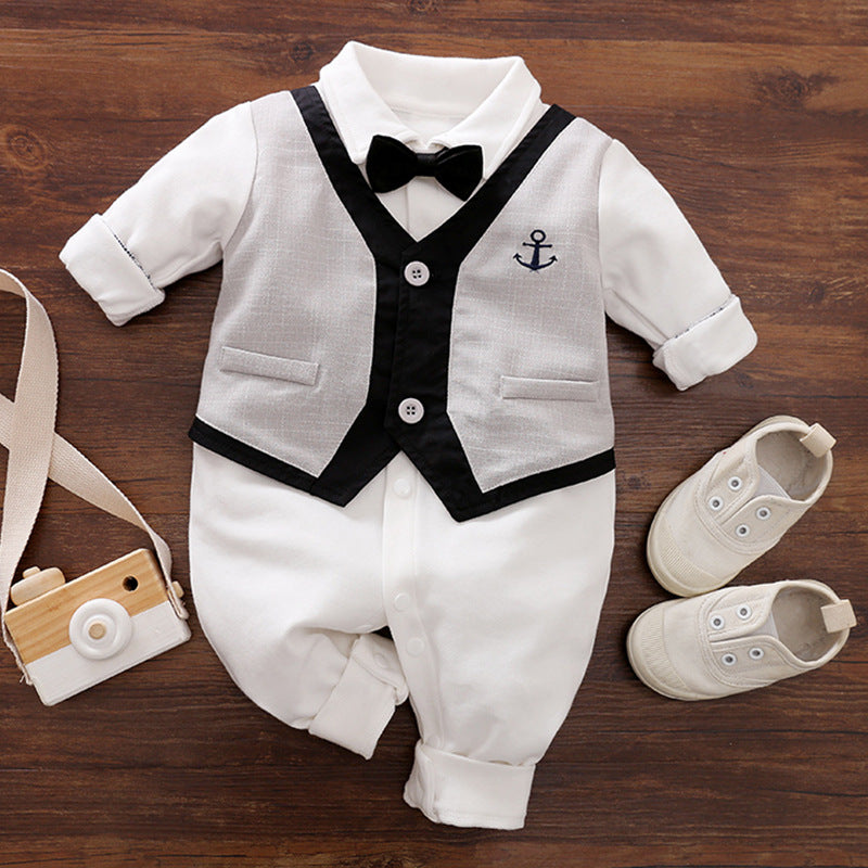 Gentleman-Style Baby Romper Long-Sleeve Outfit