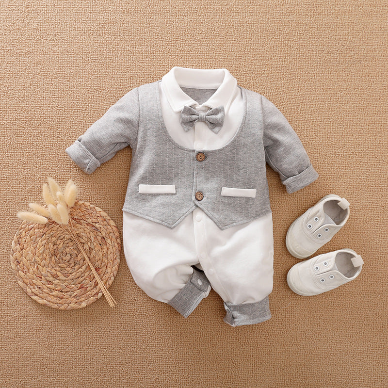 Gentleman-Style Baby Romper Long-Sleeve Outfit