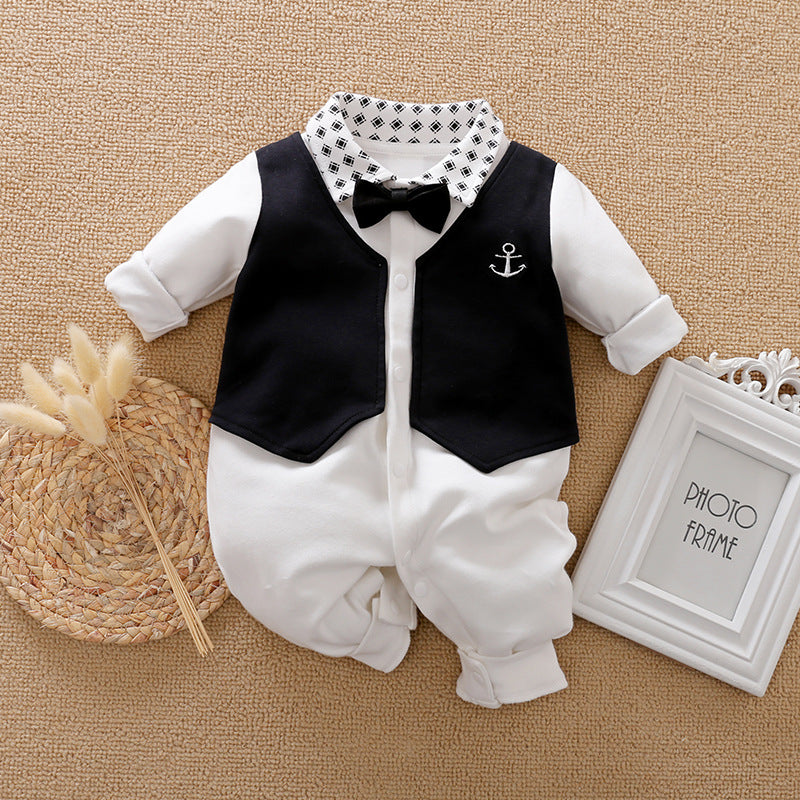 Gentleman-Style Baby Romper Long-Sleeve Outfit