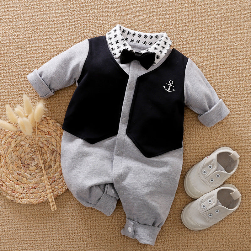 Gentleman-Style Baby Romper Long-Sleeve Outfit