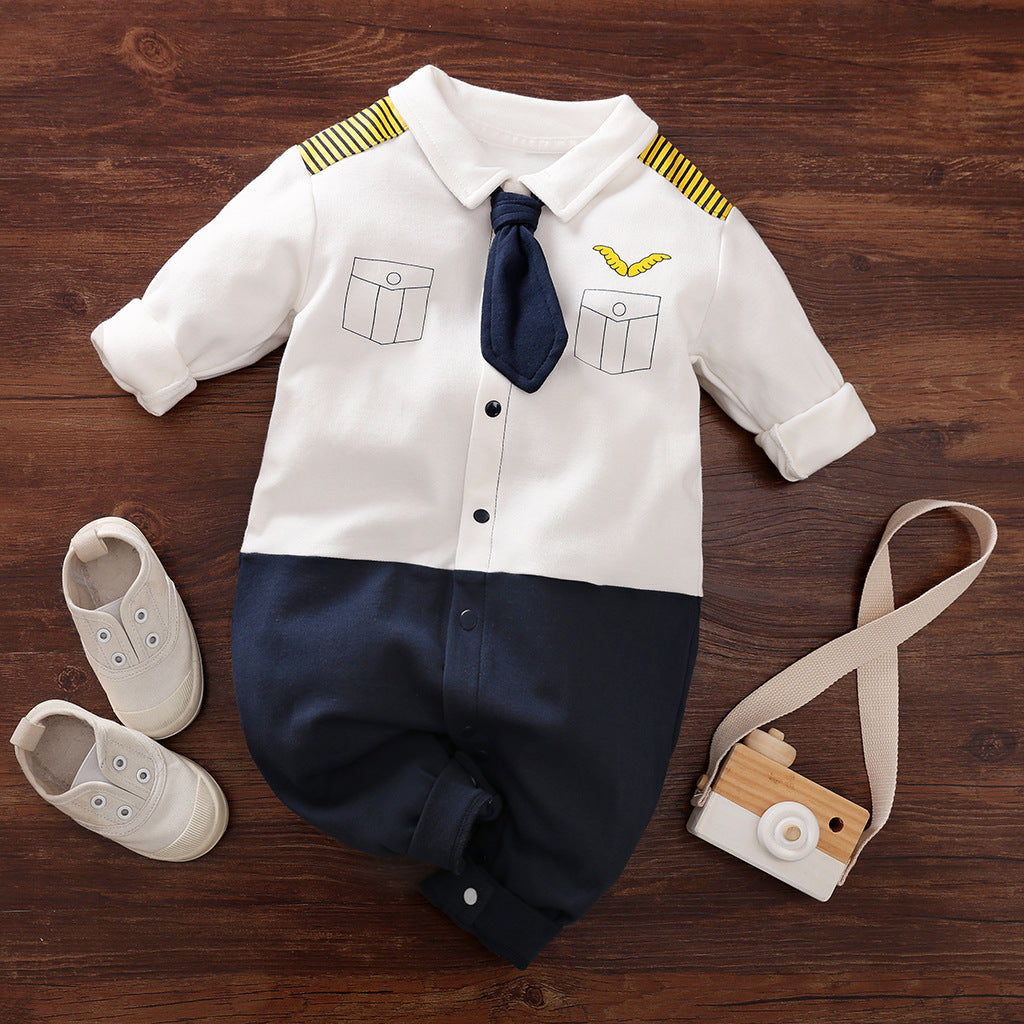 Gentleman-Style Baby Romper Long-Sleeve Outfit