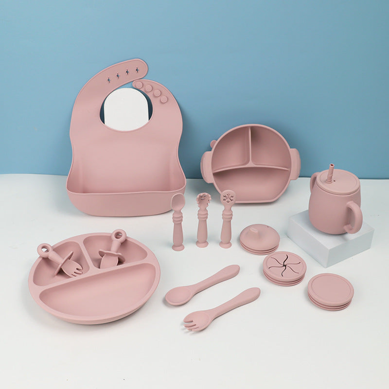 15-Piece Silicone Baby Feeding Tableware Set – Bowl, Spoon, Plate & Bib