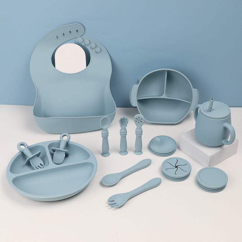 15-Piece Silicone Baby Feeding Tableware Set – Bowl, Spoon, Plate & Bib