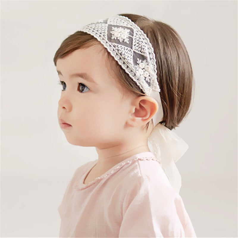 Baby Girls Bow Knot Headband – Soft Lace Floral Hair Accessory