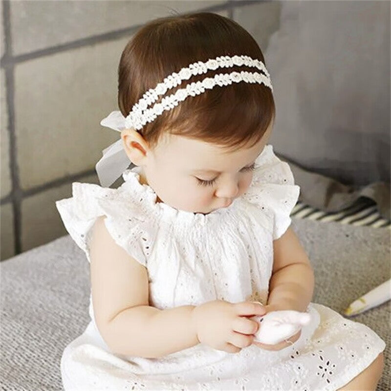 Baby Girls Bow Knot Headband – Soft Lace Floral Hair Accessory