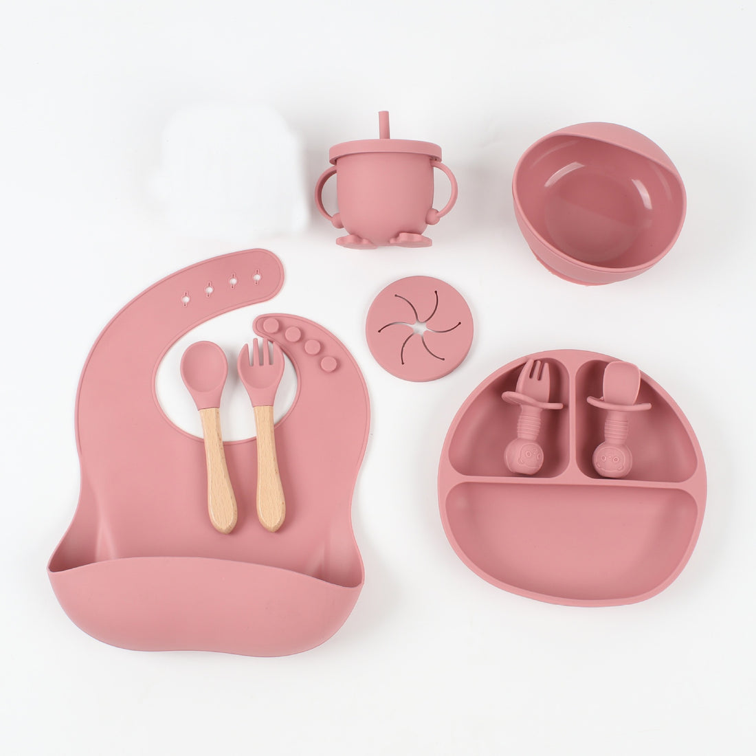 Silicone Baby Snack Catcher Bib & Tableware Set