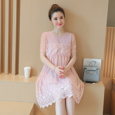 Summer Korean Lace Maternity Dress – Long Crochet Flower Dress