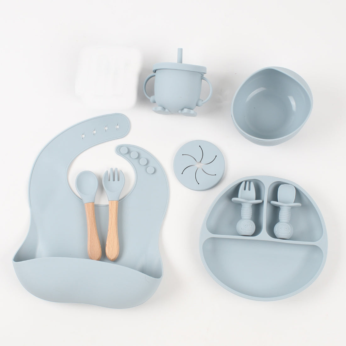 Silicone Baby Snack Catcher Bib & Tableware Set