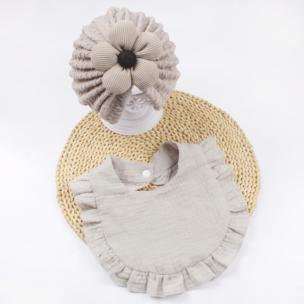 Newborn Baby Hat & Bib Set – Organic Cotton Bonnet with Drool Bibs
