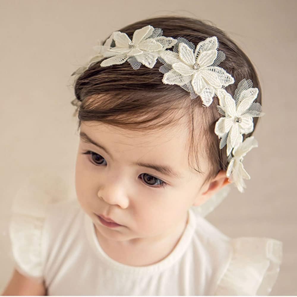 Baby Girls Bow Knot Headband – Soft Lace Floral Hair Accessory