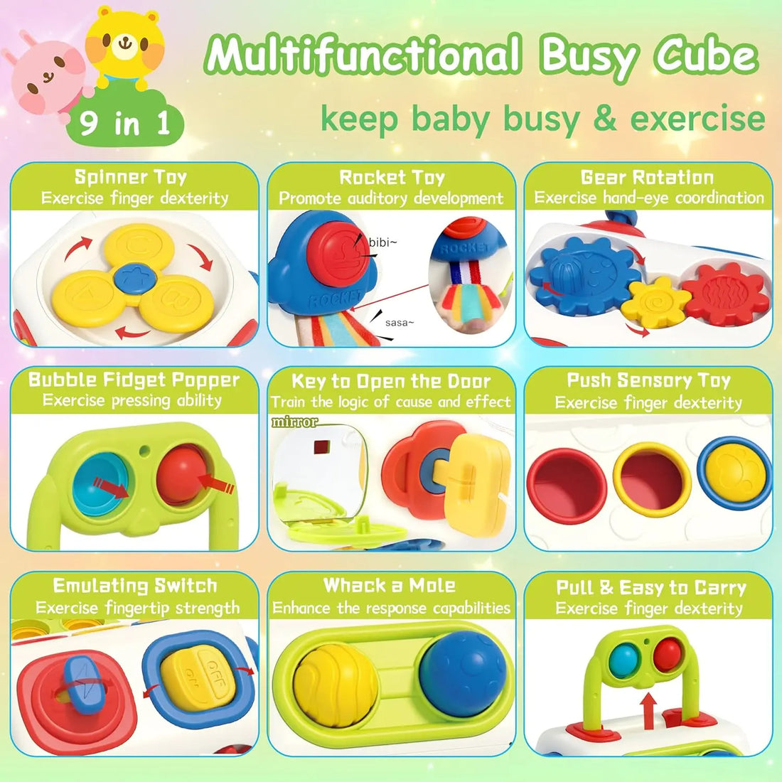 9-in-1 Busy Cube – Montessori Sensory & Learning Toy for Toddlers
