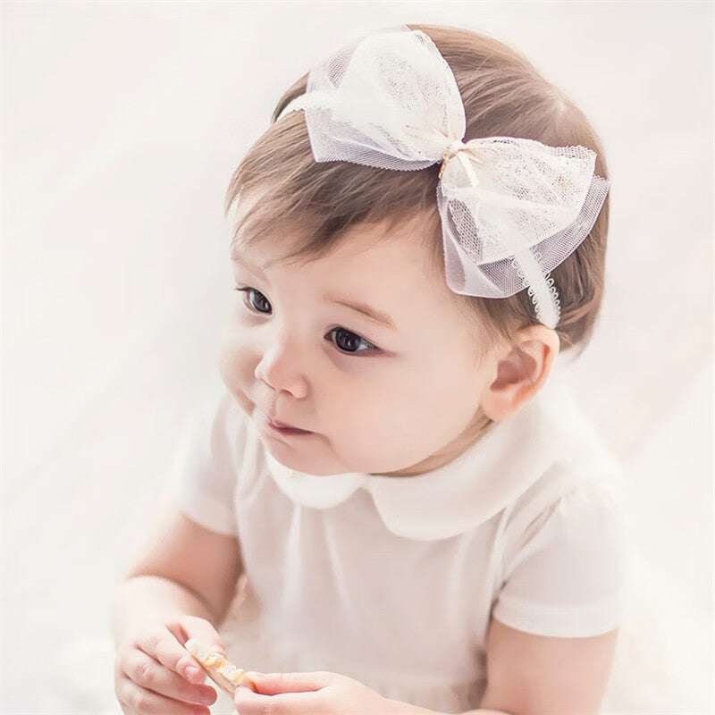 Baby Girls Bow Knot Headband – Soft Lace Floral Hair Accessory