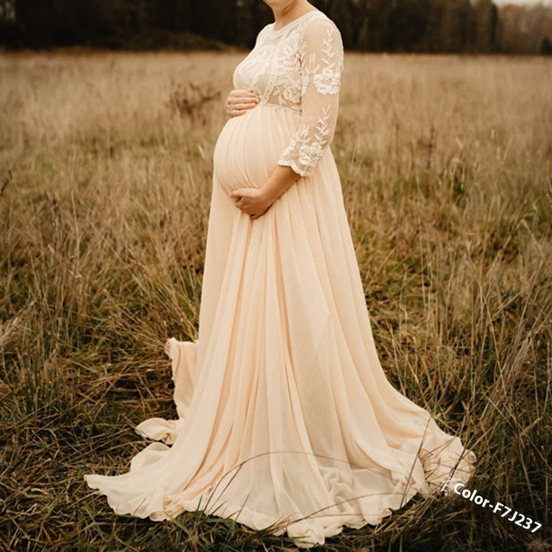 Lace & Chiffon Patchwork Maternity Dress