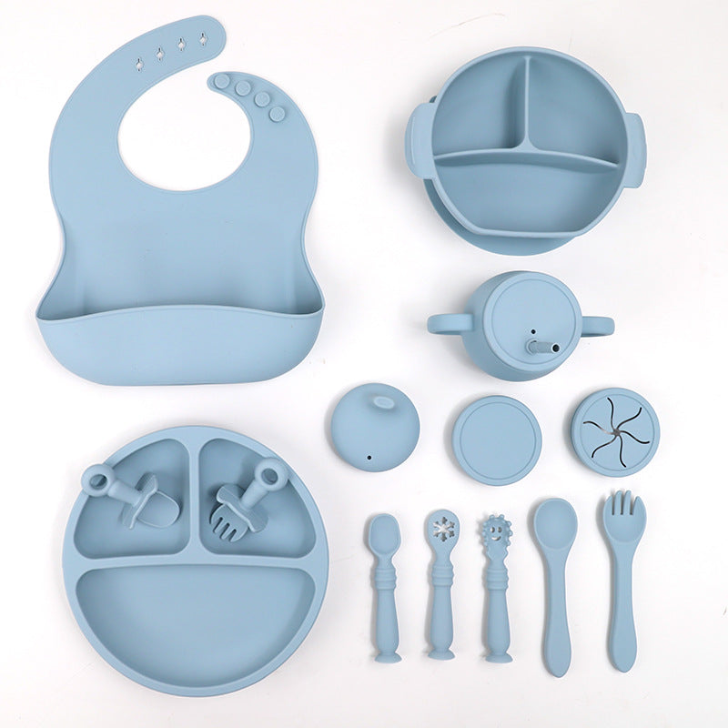 15-Piece Silicone Baby Feeding Tableware Set – Bowl, Spoon, Plate & Bib