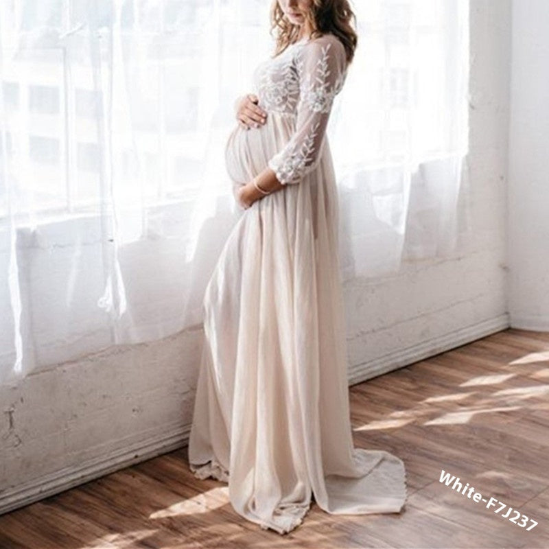 Lace & Chiffon Patchwork Maternity Dress