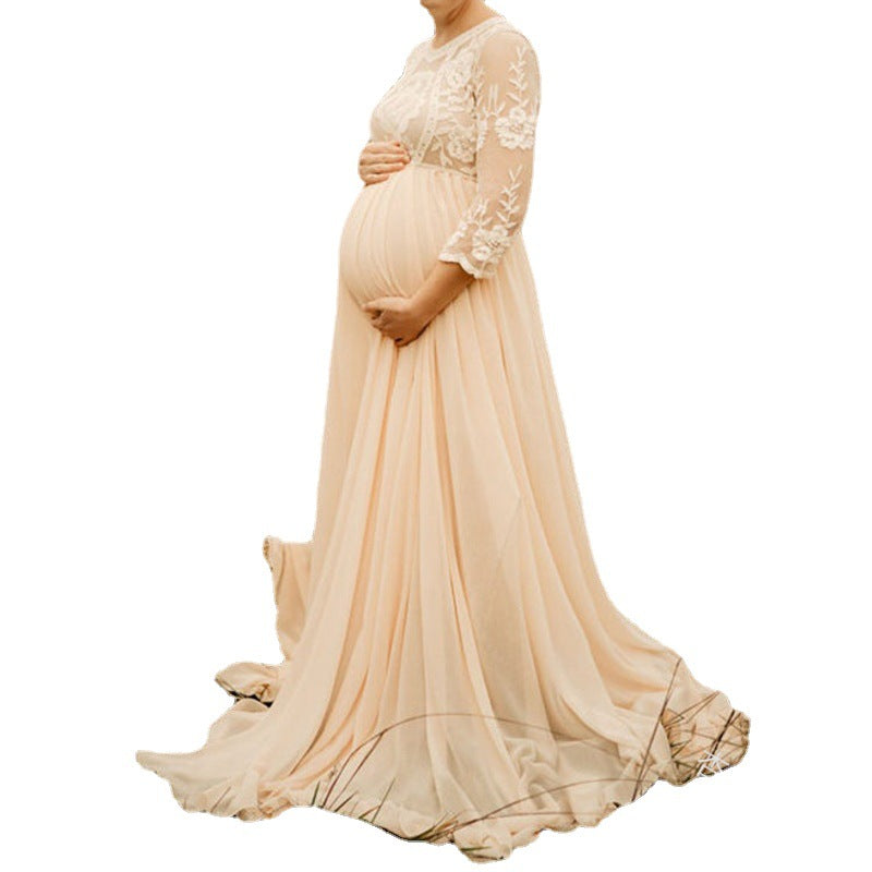 Lace & Chiffon Patchwork Maternity Dress