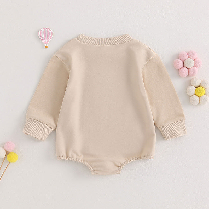 Baby Girl Long-Sleeve Jumpsuit – Alphabet Embroidered Triangle Romper