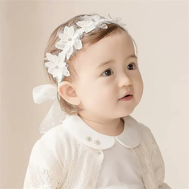 Baby Girls Bow Knot Headband – Soft Lace Floral Hair Accessory