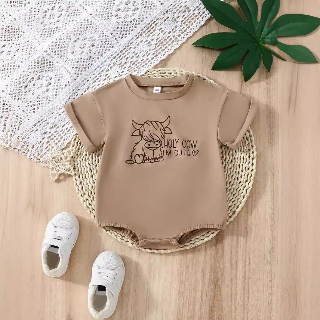 Baby Cow Print Pullover Romper – Triangle One-Piece