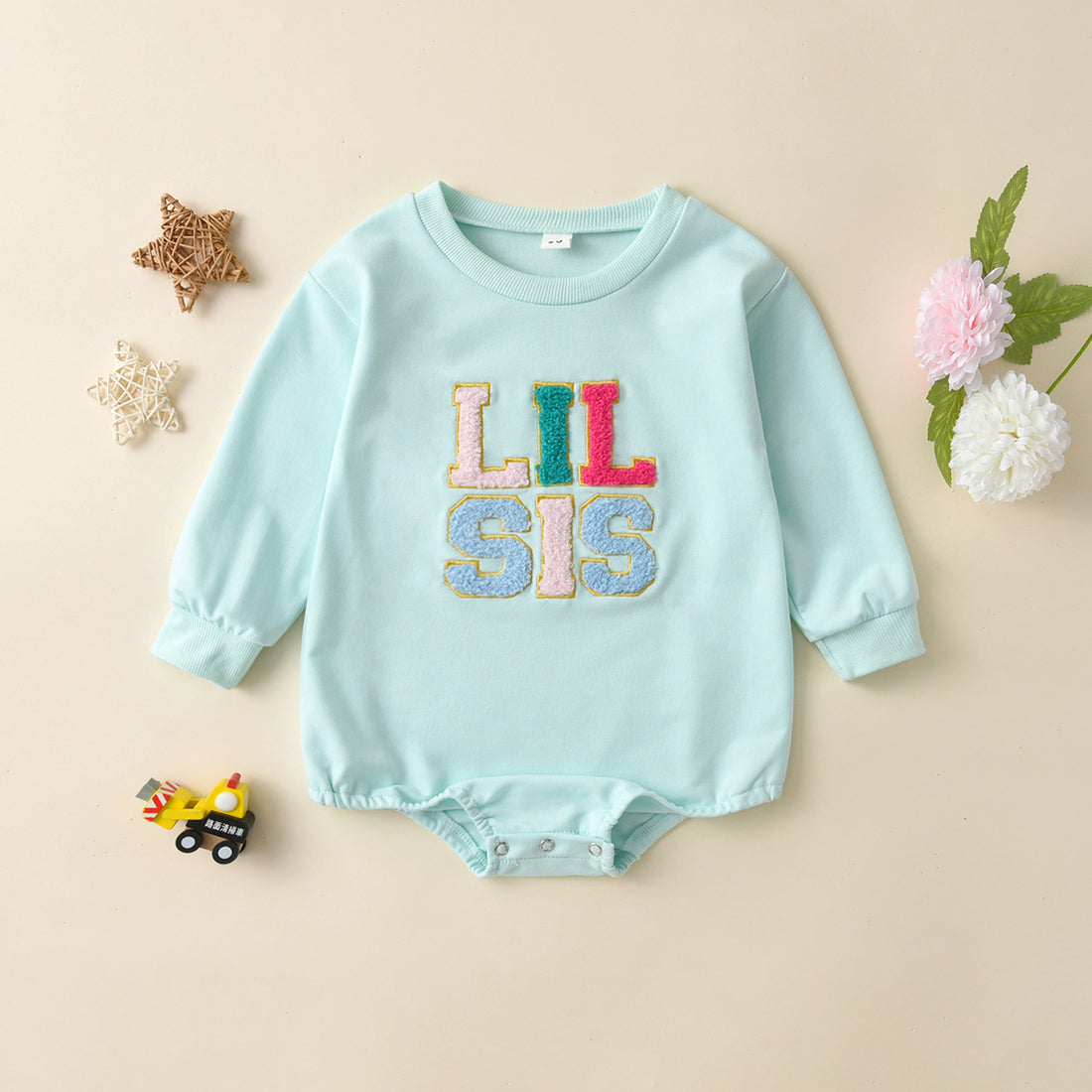 Baby Girl Long-Sleeve Jumpsuit – Alphabet Embroidered Triangle Romper