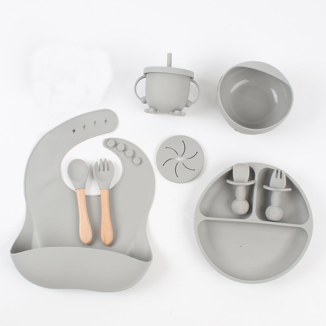 Silicone Baby Snack Catcher Bib & Tableware Set