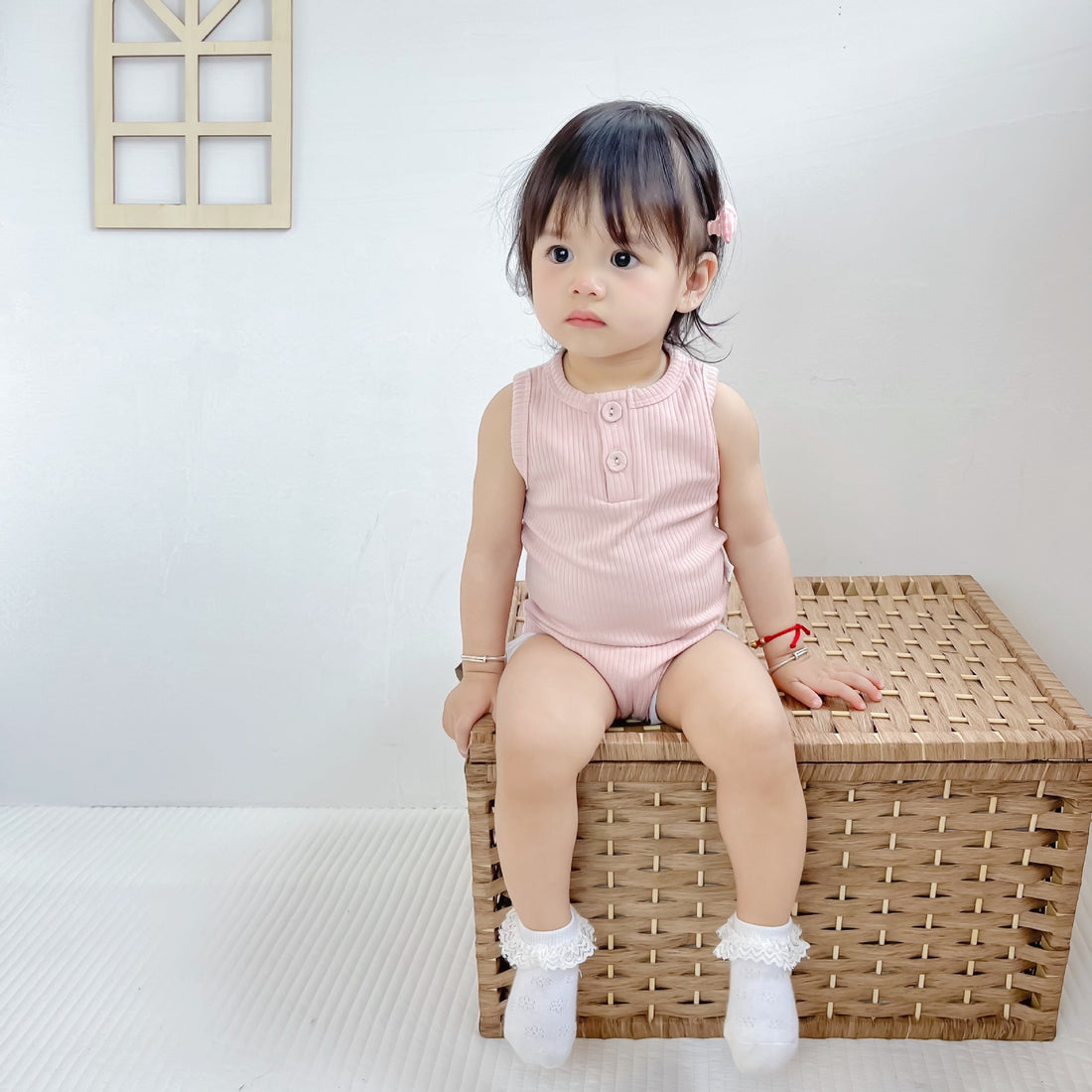 Baby Girl Cotton Romper – Sunken Stripe Vest Design