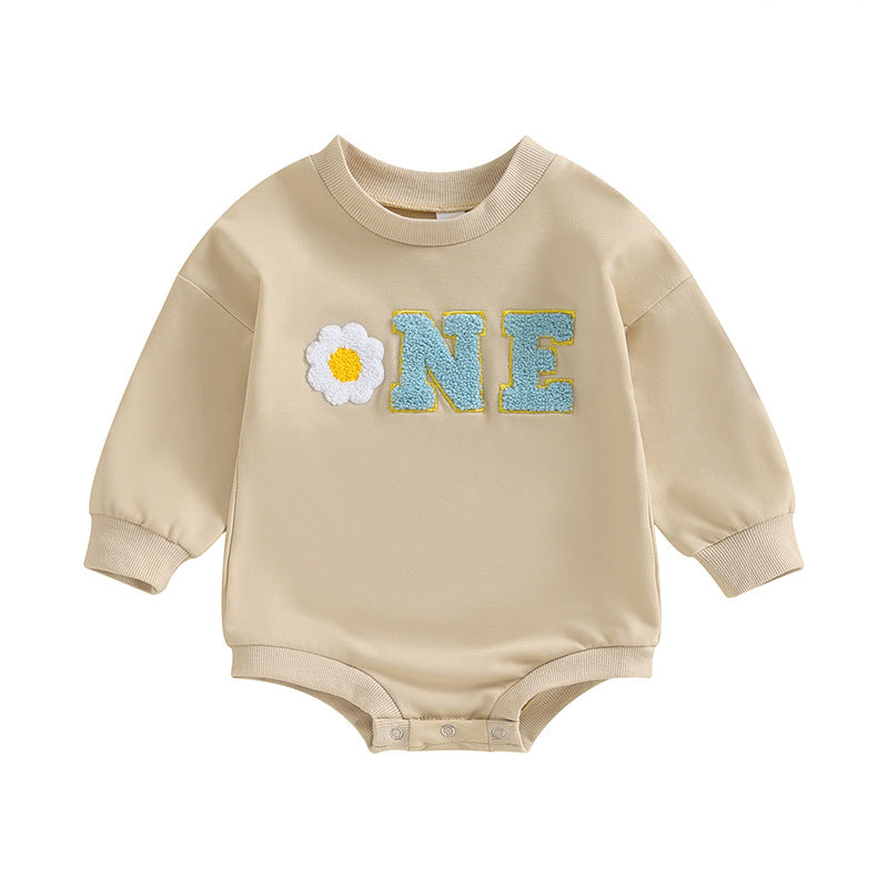 Baby Romper with Letter Embroidery – Golden Edge Design