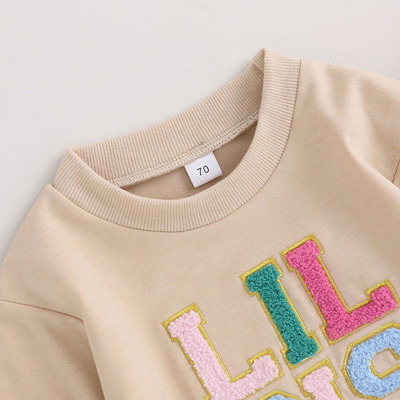 Baby Girl Long-Sleeve Jumpsuit – Alphabet Embroidered Triangle Romper
