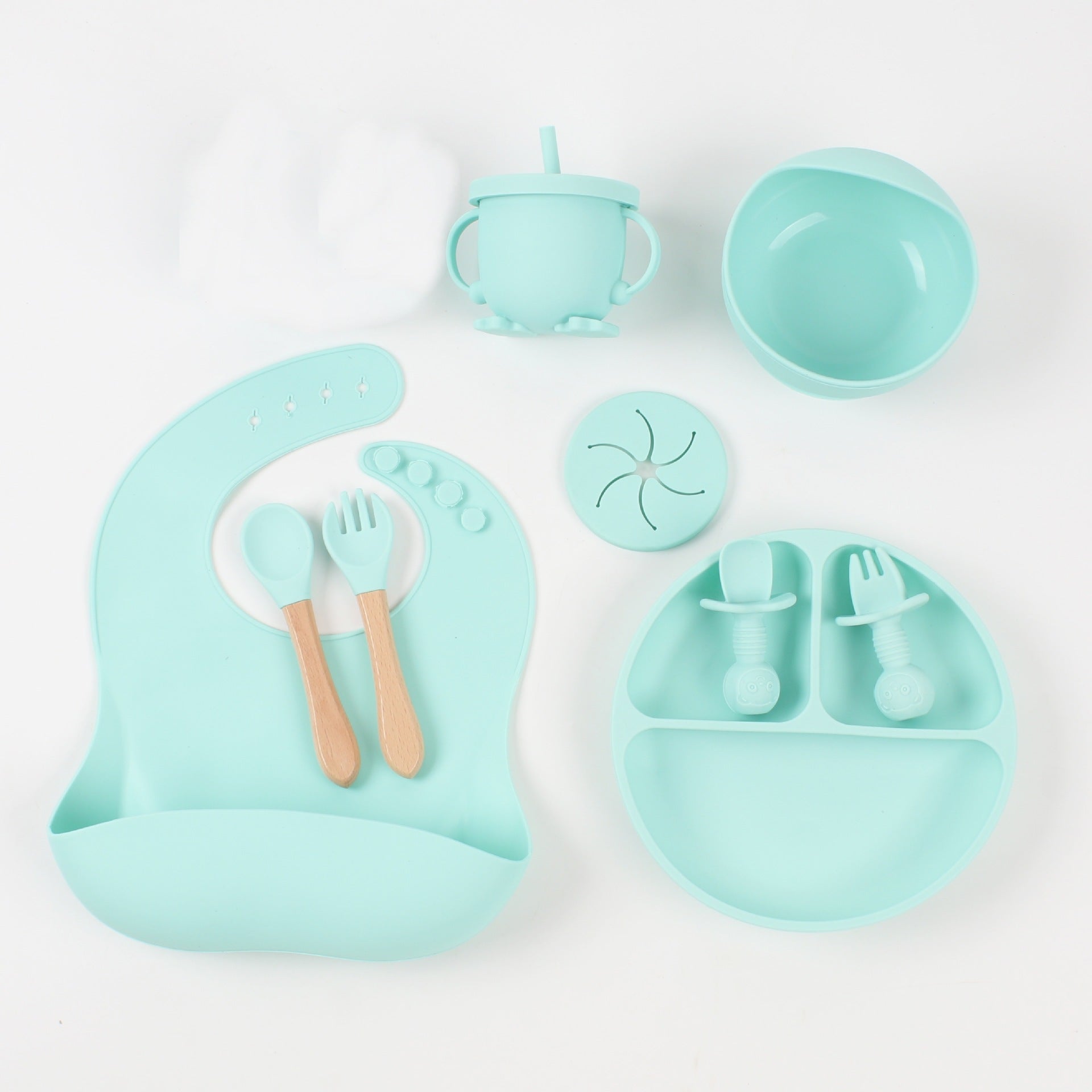 Silicone Baby Snack Catcher Bib & Tableware Set