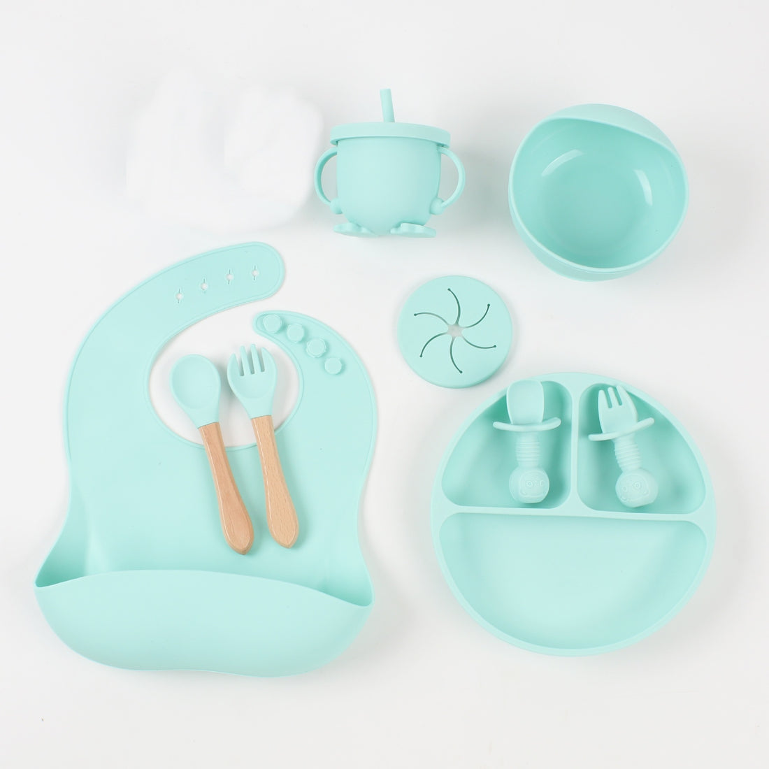 Silicone Baby Snack Catcher Bib & Tableware Set