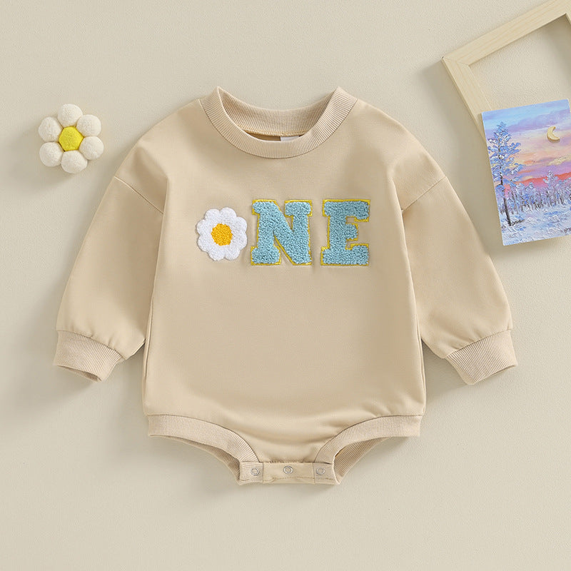 Baby Romper with Letter Embroidery – Golden Edge Design